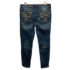 Vigoss Size 12/28 Skinny Heritage Fit Mid Rise Med Wash Blue Jeans Embellished